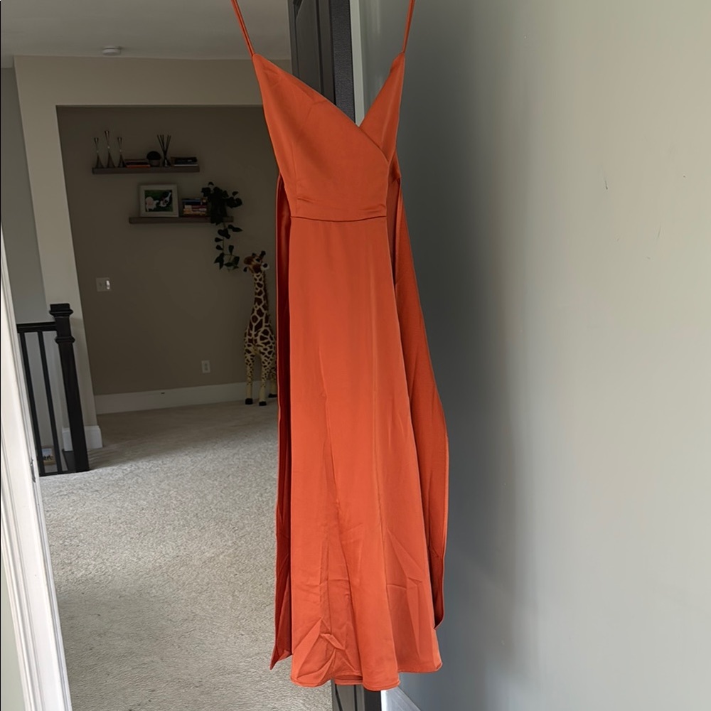 Elegant Orange Spaghetti Strap Dress